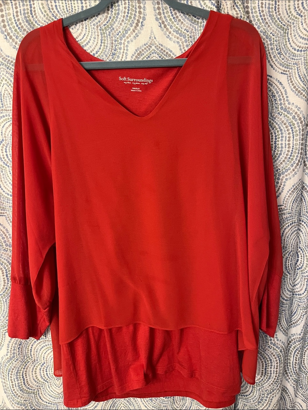Soft Surroundings Bright Red V-Neck Layered Tunic Top